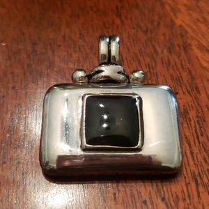 COPY - Silver tone and black enamel pendant.